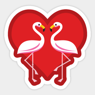 Cute White Pink Flamingos with Red Heart Sticker